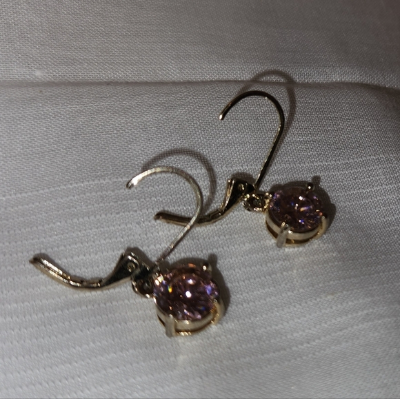Round Faceted Pink Stone Earrings - Picture 5 of 11